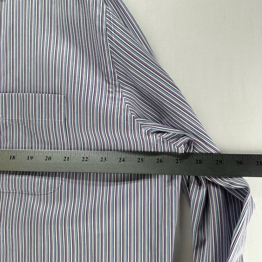 Peter Millar Button Up Shirt Mens XL Long Sleeve Preppy Stripe White Blue Purple - Picture 7 of 10